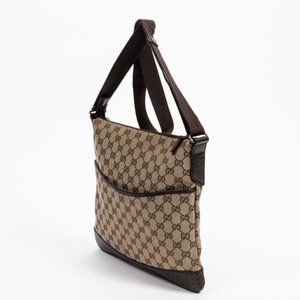 GUCCI Vintage Messenger Monogram Canvas and Leather Bag see notes